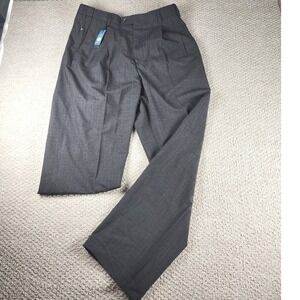 Van Heusen Dress Pants 34x32 Flex Waist Pleated Poly Rayon Straight Gray NWT